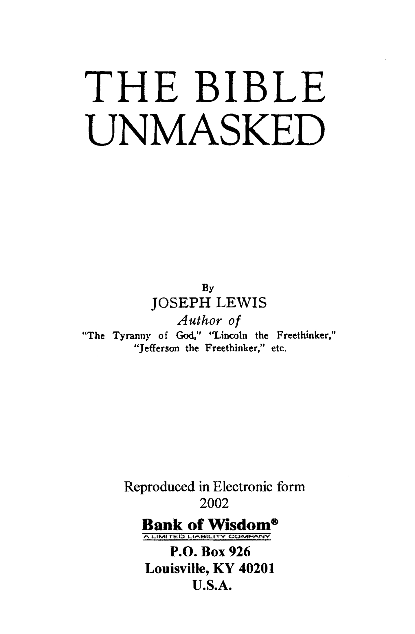 (image for) The Bible Unmasked
